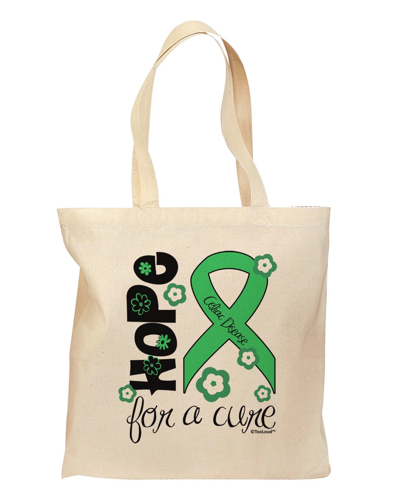 Hope for a Cure - Light Green Ribbon Celiac Disease - Flowers Grocery Tote Bag-Grocery Tote-TooLoud-Natural-Medium-Davson Sales