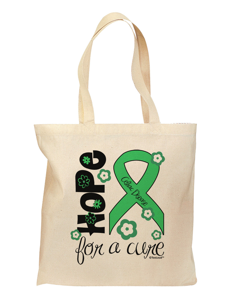 Hope for a Cure - Light Green Ribbon Celiac Disease - Flowers Grocery Tote Bag-Grocery Tote-TooLoud-Natural-Medium-Davson Sales