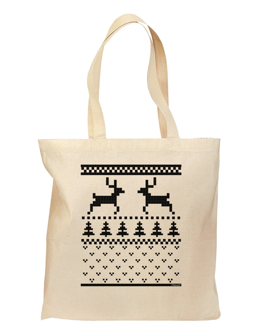 Ugly Christmas Sweater Reindeer Pattern Grocery Tote Bag-Grocery Tote-TooLoud-Natural-Medium-Davson Sales