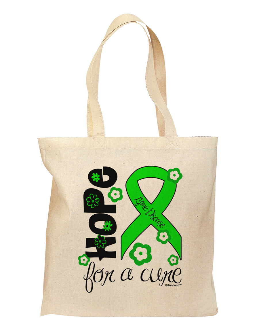 Hope for a Cure - Lime Green Ribbon Lyme Disease - Flowers Grocery Tote Bag-Grocery Tote-TooLoud-Natural-Medium-Davson Sales