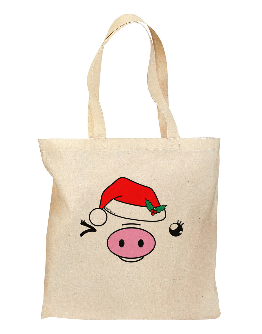 Kyu-T Face Oinkette Santa Hat Girl Pig Grocery Tote Bag-Grocery Tote-TooLoud-Natural-Medium-Davson Sales