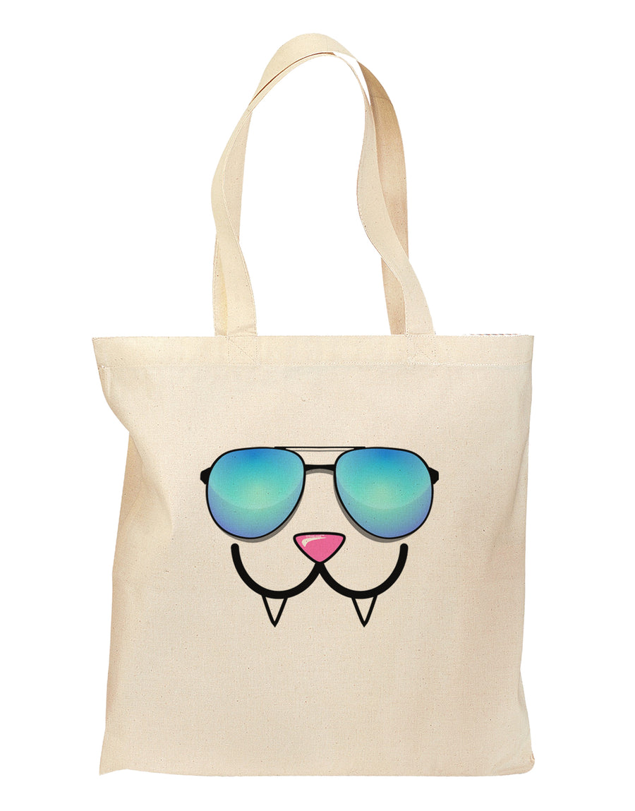 Kyu-T Face - Fangs Cool Sunglasses Grocery Tote Bag-Grocery Tote-TooLoud-Natural-Medium-Davson Sales