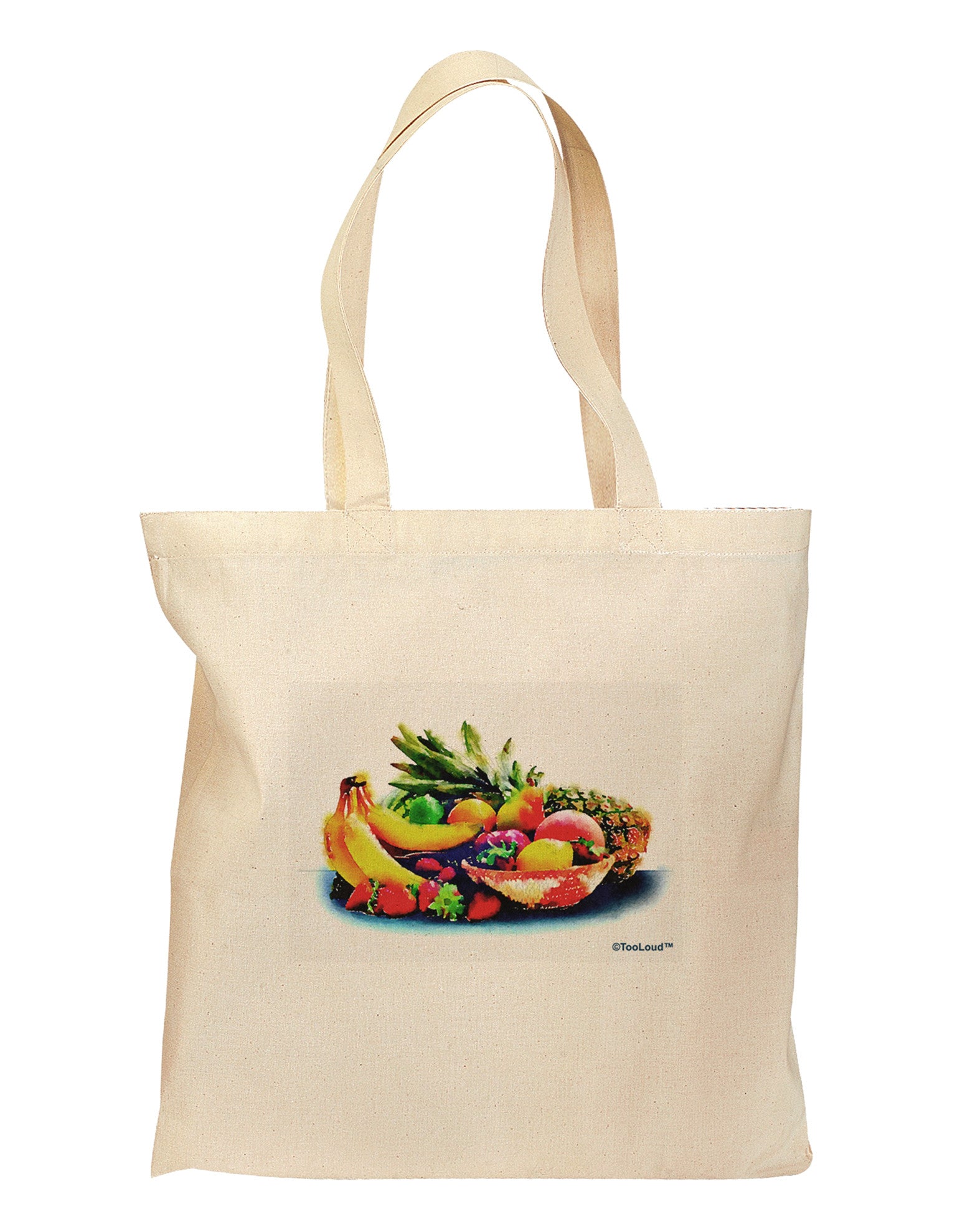 TooLoud Watercolor Fruit Bowl 3 Grocery Tote Bag-Grocery Tote-TooLoud-Natural-Medium-Davson Sales
