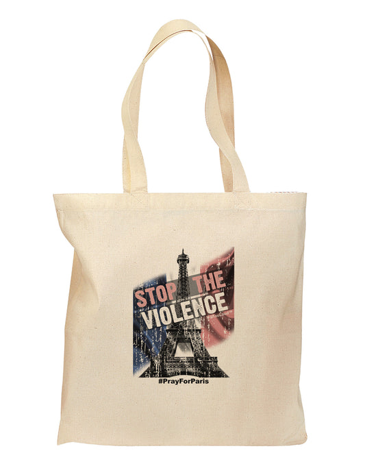 Distressed Paris Stop The Violence Grocery Tote Bag-Grocery Tote-TooLoud-Natural-Medium-Davson Sales