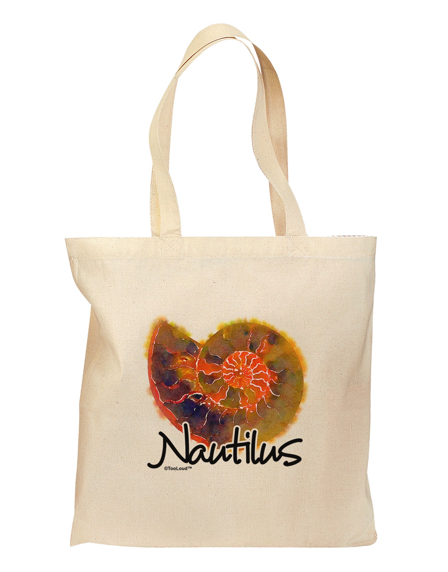 Nautilus Fossil Watercolor Text Grocery Tote Bag-Grocery Tote-TooLoud-Natural-Medium-Davson Sales