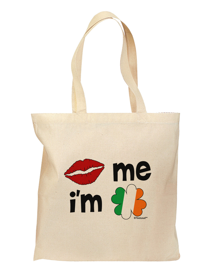 Kiss and Irish Flag Shamrock - Kiss Me I'm Irish Grocery Tote Bag by TooLoud-Grocery Tote-TooLoud-Natural-Medium-Davson Sales