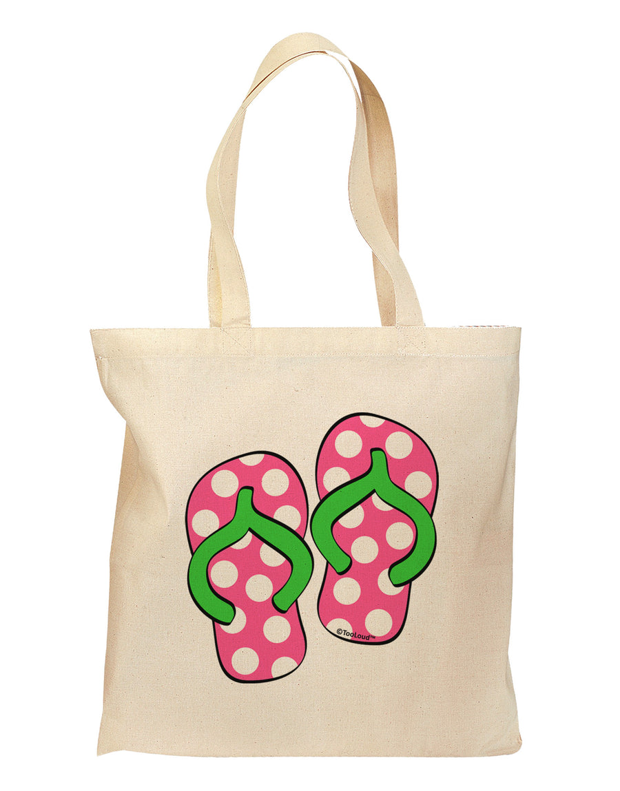 Cute Polka Dot Flip Flops - Pink and Green Grocery Tote Bag-Grocery Tote-TooLoud-Natural-Medium-Davson Sales