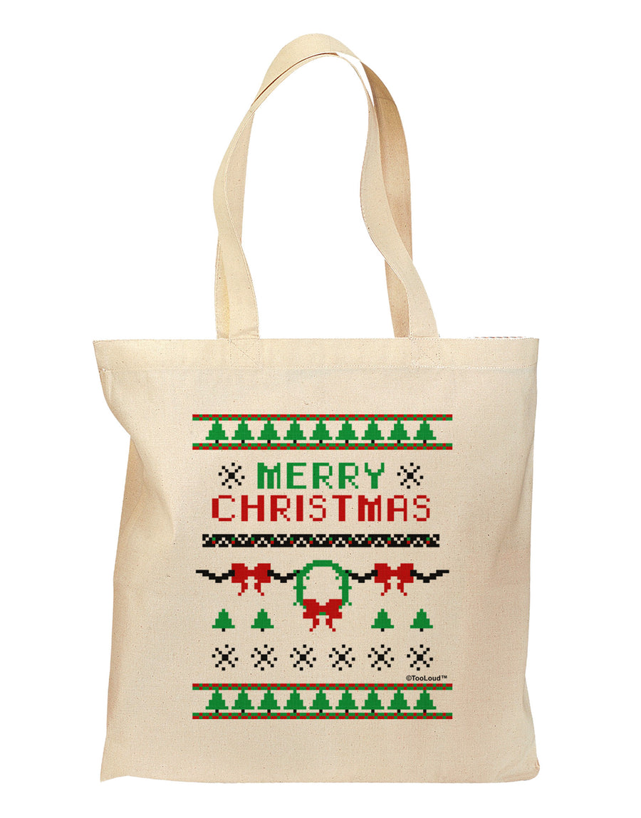 Merry Christmas Ugly Christmas Sweater Grocery Tote Bag-Grocery Tote-TooLoud-Natural-Medium-Davson Sales