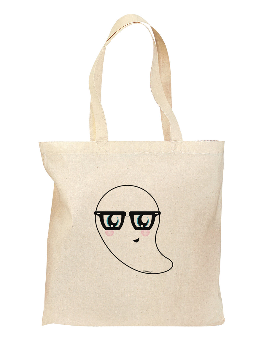 Cute Nerd Ghost Halloween Grocery Tote Bag-Grocery Tote-TooLoud-Natural-Medium-Davson Sales