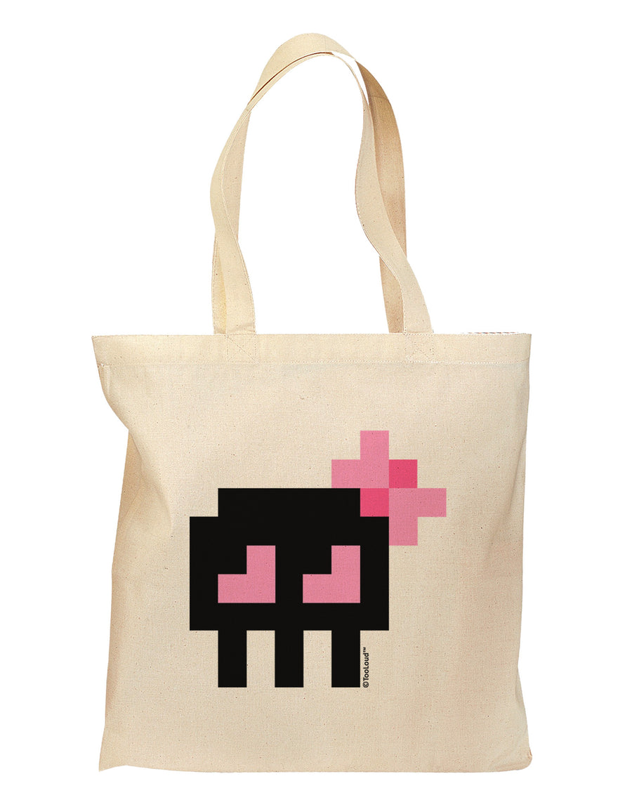 Retro 8-Bit Skull with Pink Bow Grocery Tote Bag-Grocery Tote-TooLoud-Natural-Medium-Davson Sales