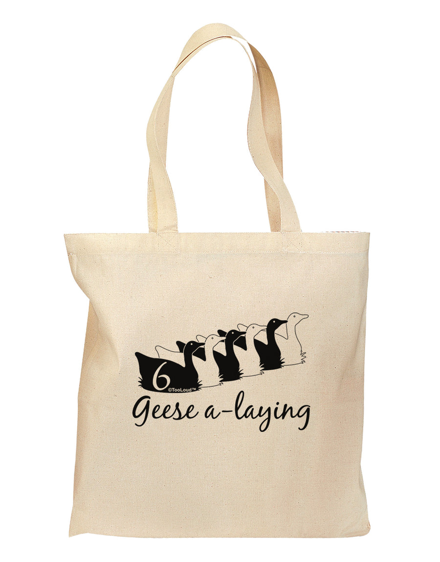 Six Geese A laying Text Grocery Tote Bag-Grocery Tote-TooLoud-Natural-Medium-Davson Sales