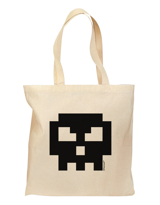 Retro 8-Bit Skull Grocery Tote Bag-Grocery Tote-TooLoud-Natural-Medium-Davson Sales