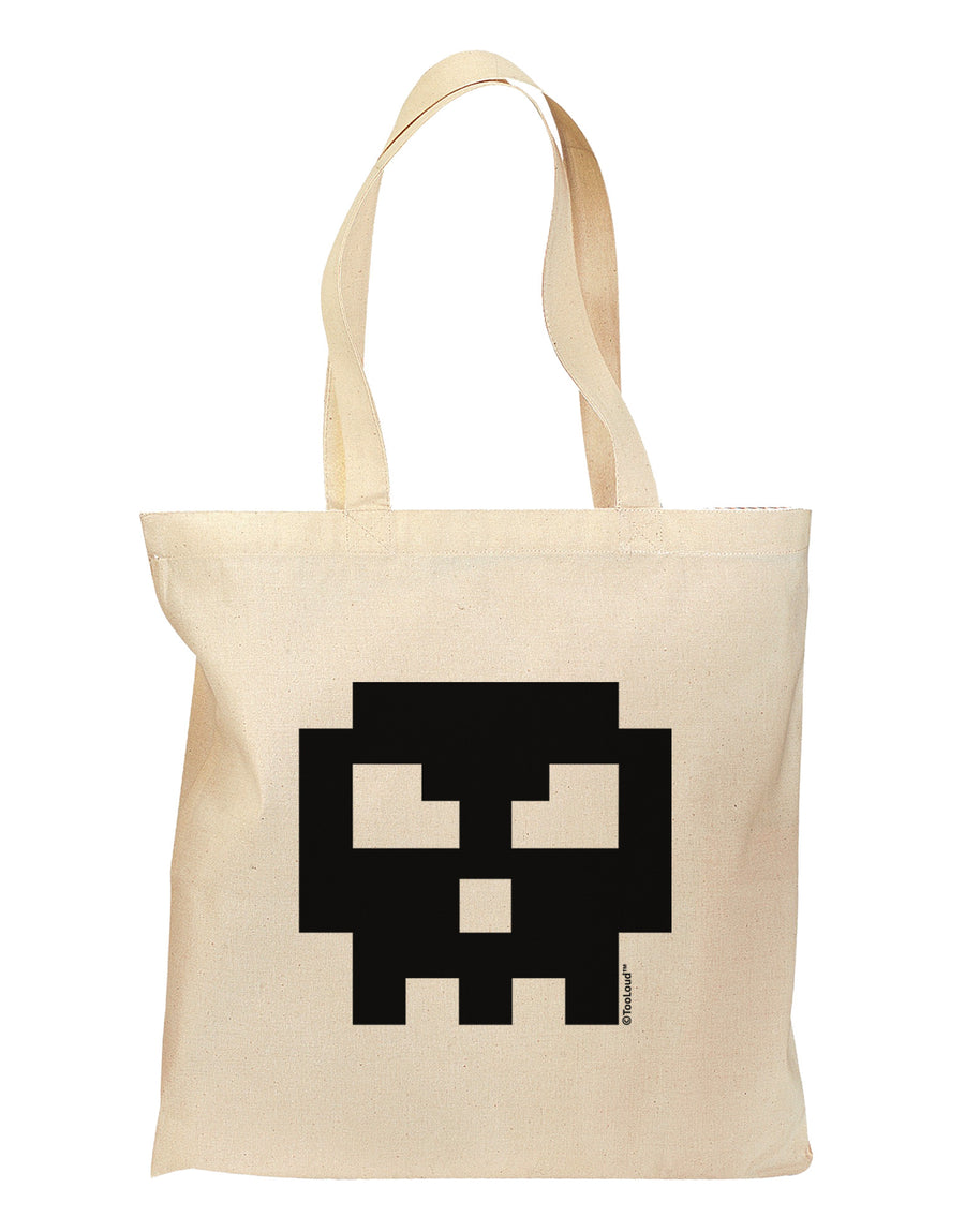 Retro 8-Bit Skull Grocery Tote Bag-Grocery Tote-TooLoud-Natural-Medium-Davson Sales