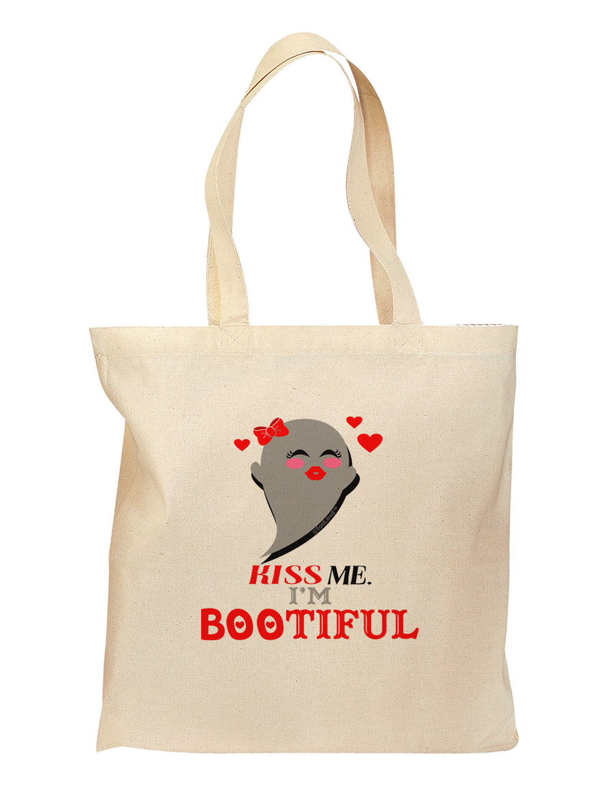 Kiss Me BOOtiful Ghost Red Grocery Tote Bag-Grocery Tote-TooLoud-Natural-Medium-Davson Sales