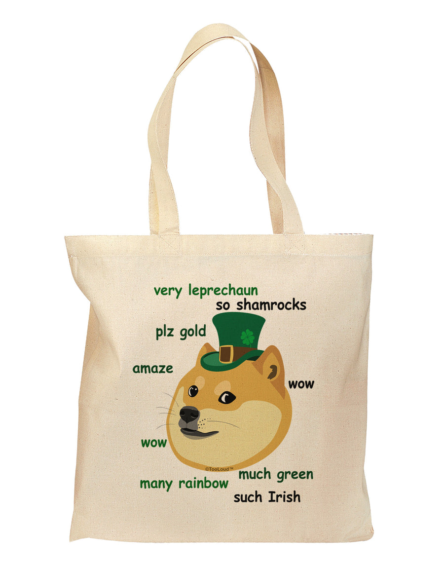 St Patricks Day Leprechaun Doge Grocery Tote Bag-Grocery Tote-TooLoud-Natural-Medium-Davson Sales