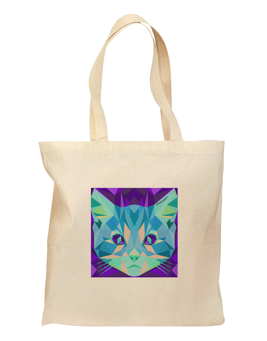 Geometric Kitty Inverted Grocery Tote Bag - Natural-Grocery Tote-TooLoud-Natural-Medium-Davson Sales