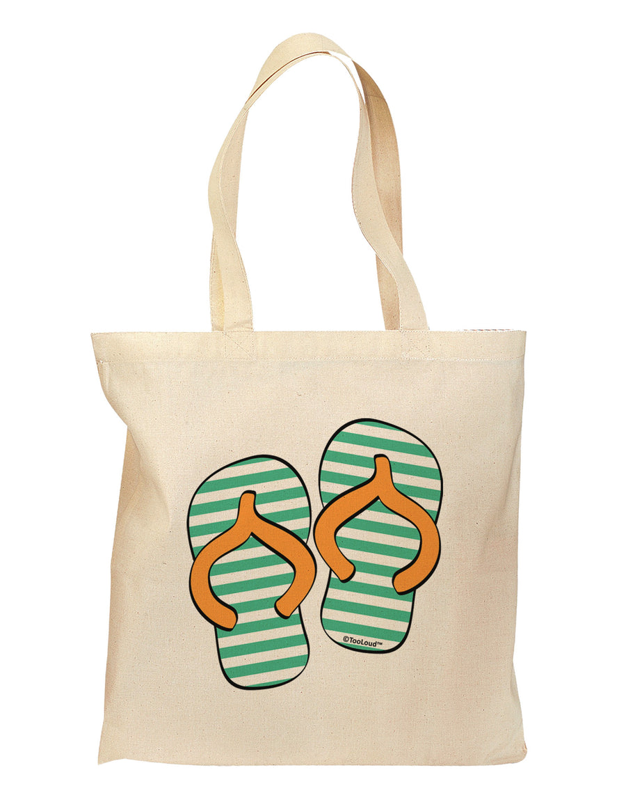 Striped Flip Flops - Teal and Orange Grocery Tote Bag-Grocery Tote-TooLoud-Natural-Medium-Davson Sales