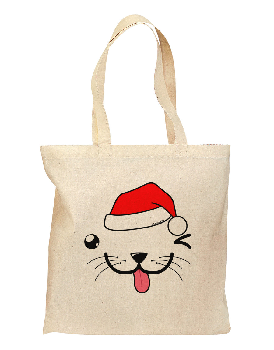 Kyu-T Face Puppino Santa Boy Dog Grocery Tote Bag-Grocery Tote-TooLoud-Natural-Medium-Davson Sales