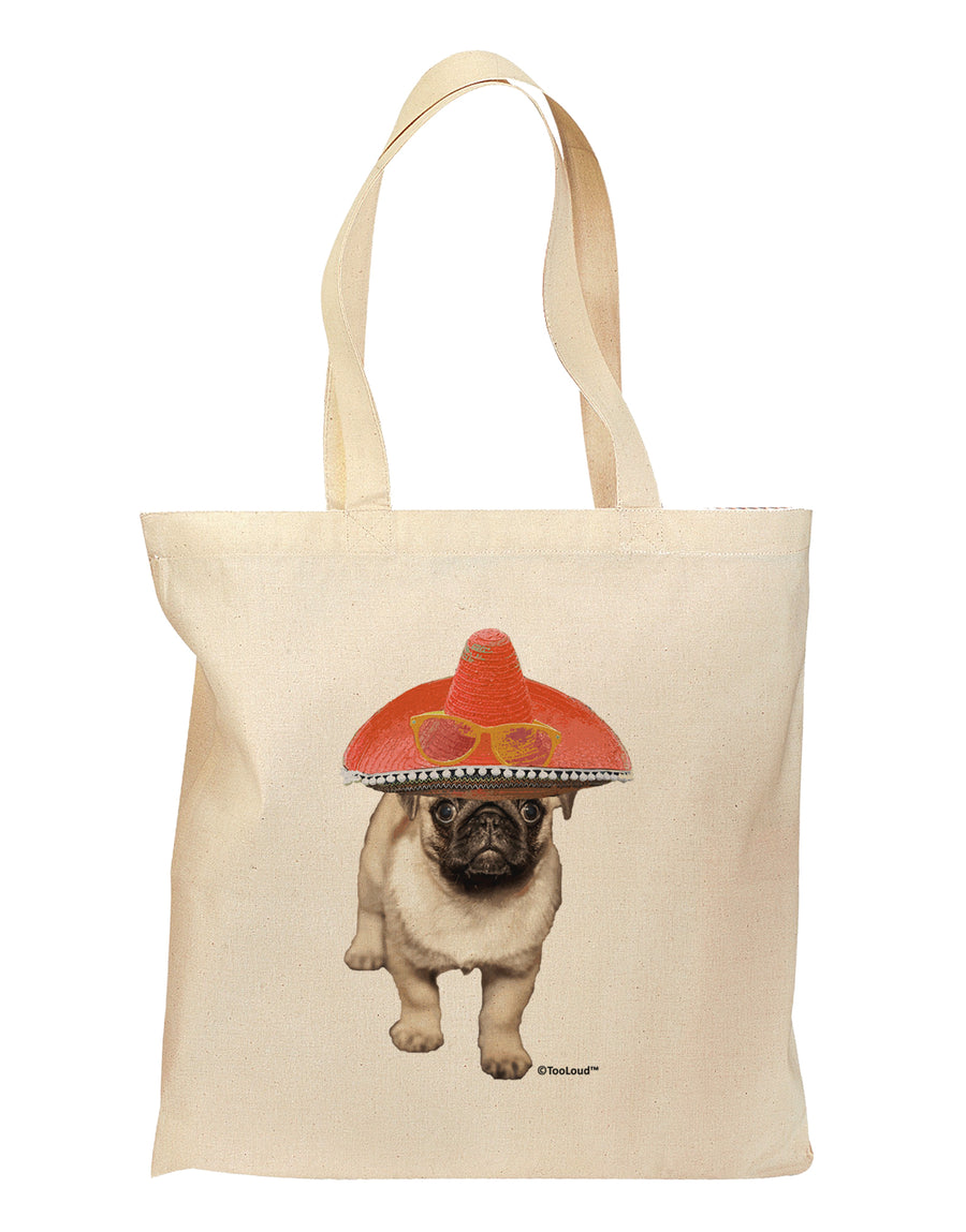 Pug Dog with Pink Sombrero Grocery Tote Bag by TooLoud-Grocery Tote-TooLoud-Natural-Medium-Davson Sales