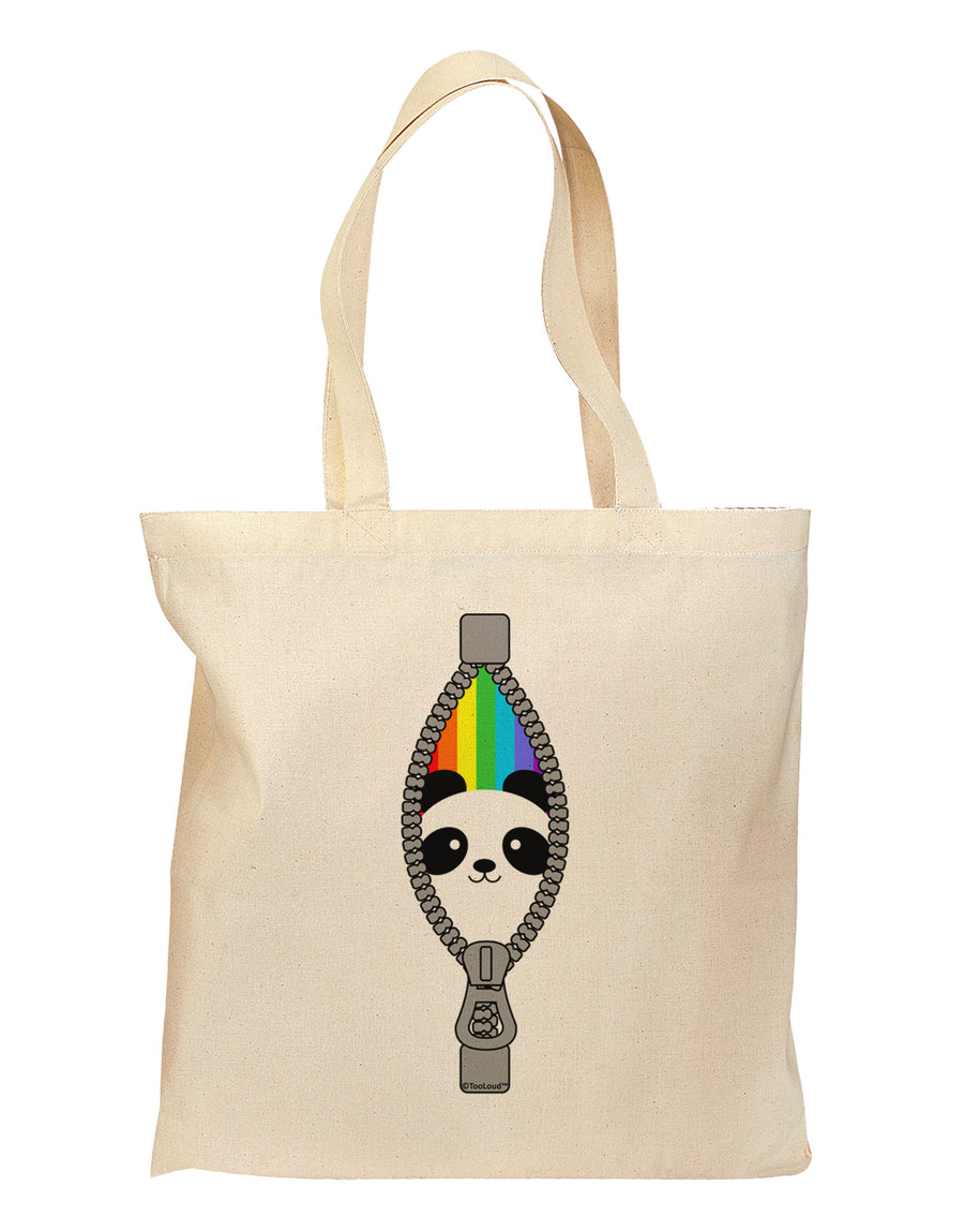 Rainbow Panda Peeking Out of Zipper Grocery Tote Bag by TooLoud-Grocery Tote-TooLoud-Natural-Medium-Davson Sales