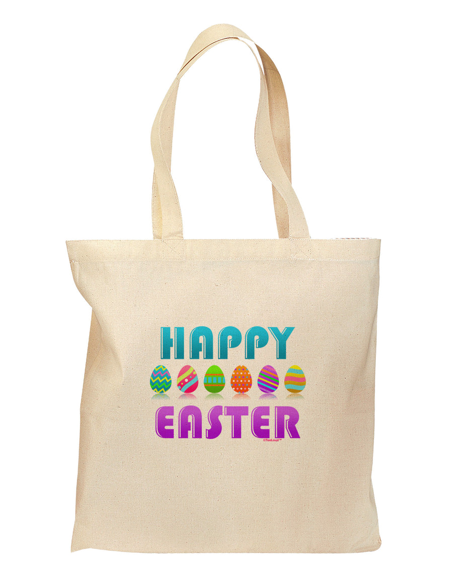 Happy Easter Decorated Eggs Grocery Tote Bag-Grocery Tote-TooLoud-Natural-Medium-Davson Sales