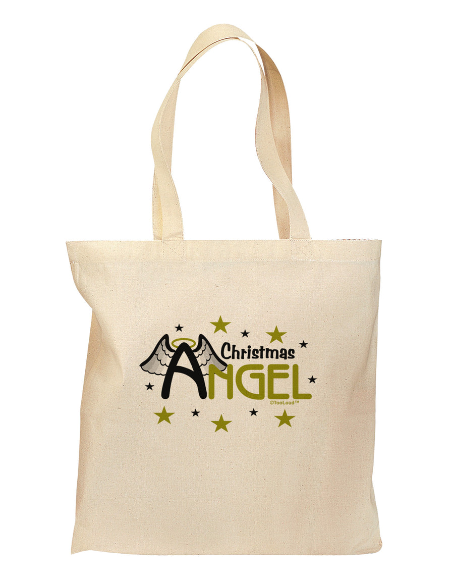 Christmas Angel Text Grocery Tote Bag-Grocery Tote-TooLoud-Natural-Medium-Davson Sales