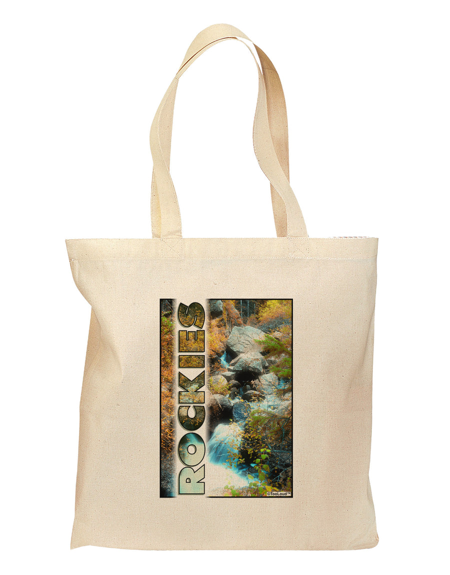 Rockies Waterfall with Text Grocery Tote Bag - Natural-Grocery Tote-TooLoud-Natural-Medium-Davson Sales