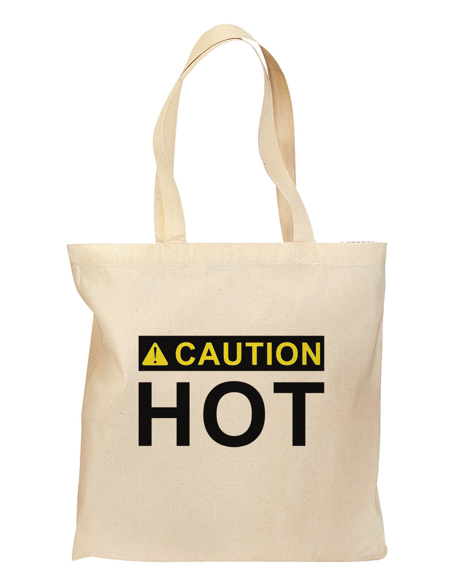 Caution Hot Warning Sign Grocery Tote Bag-Grocery Tote-TooLoud-Natural-Medium-Davson Sales