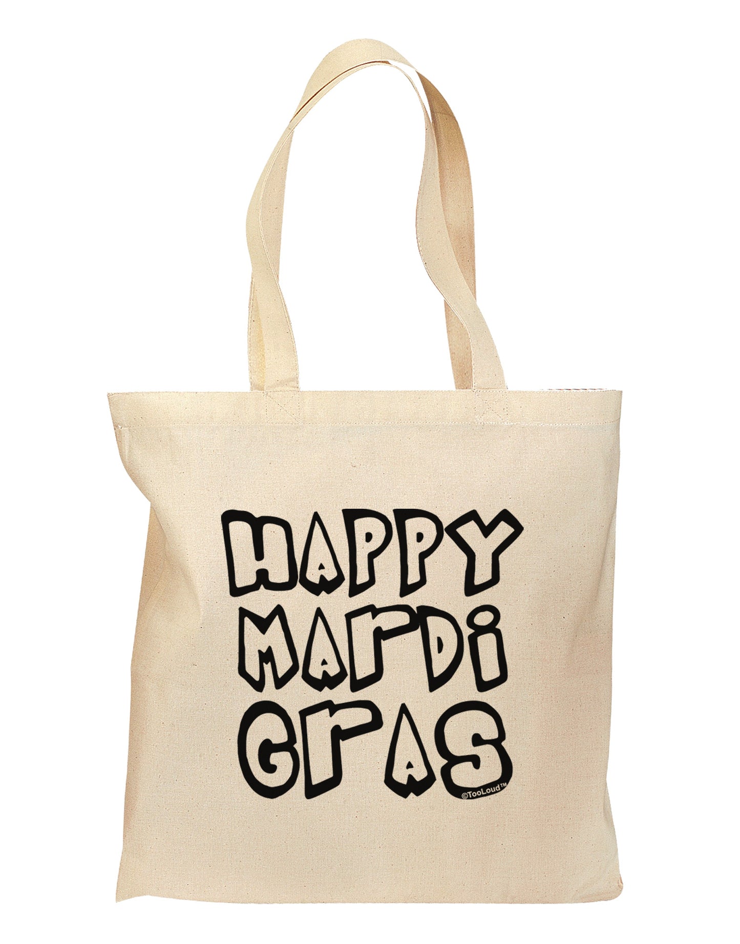 Happy Mardi Gras Text 2 BnW Grocery Tote Bag-Grocery Tote-TooLoud-Natural-Medium-Davson Sales