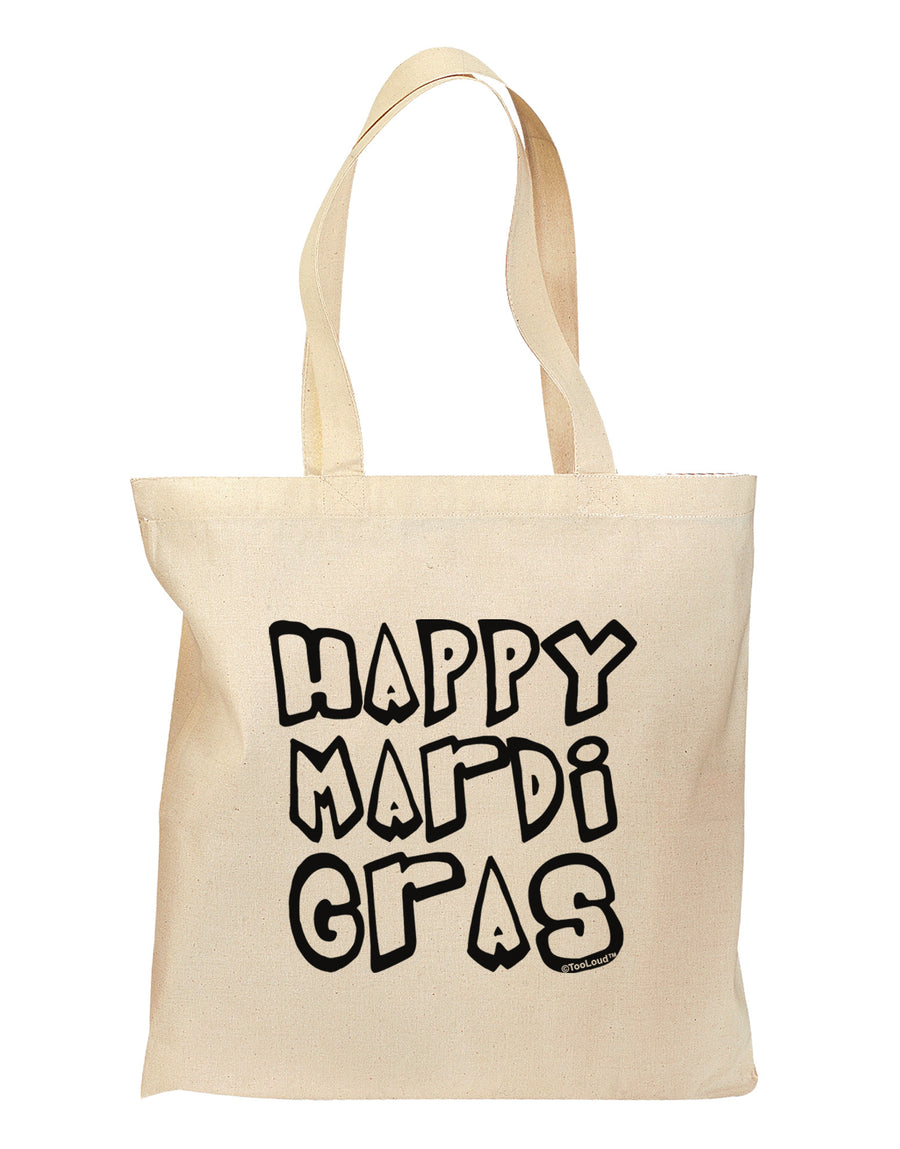 Happy Mardi Gras Text 2 BnW Grocery Tote Bag-Grocery Tote-TooLoud-Natural-Medium-Davson Sales