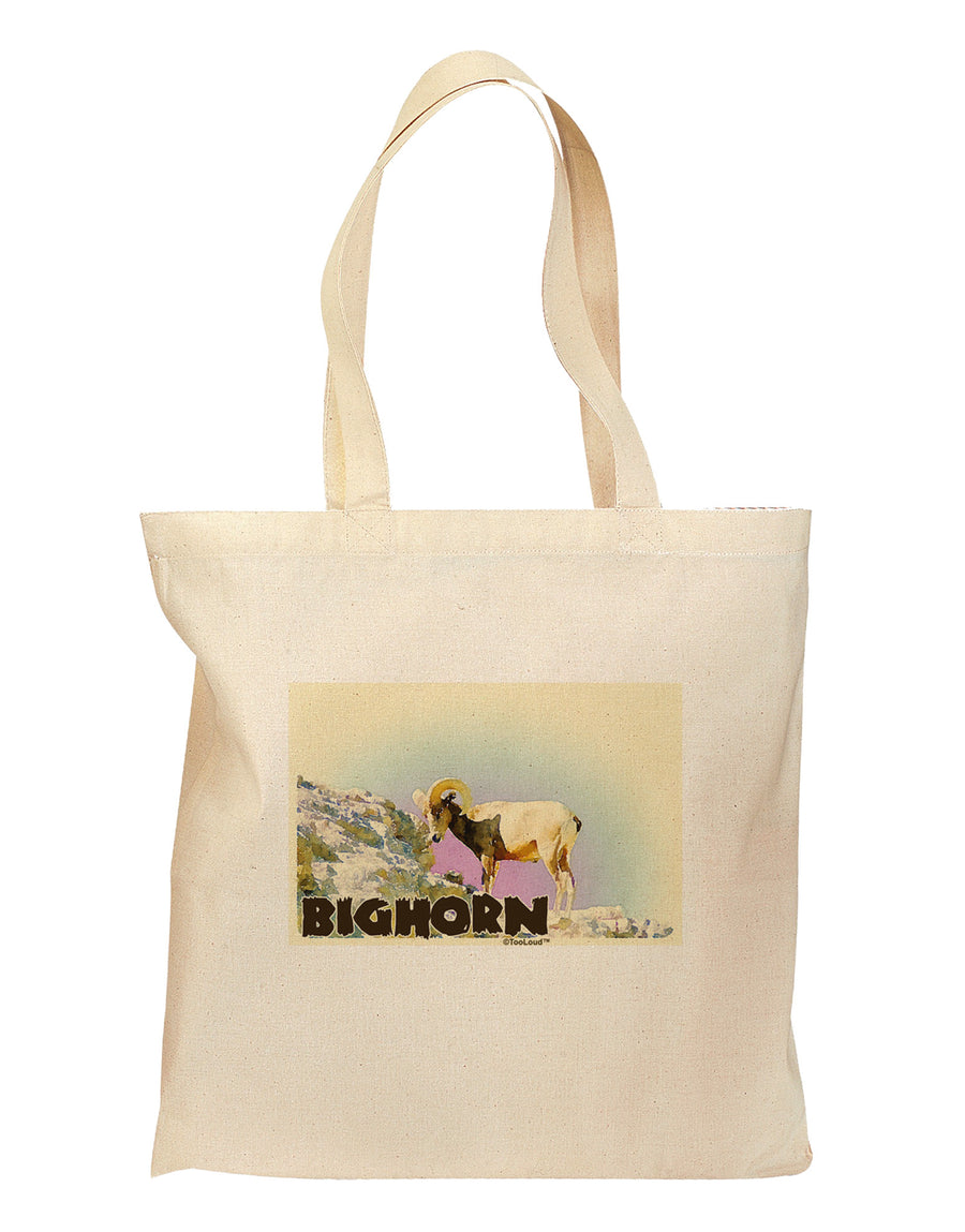 Bighorn Ram WatercolorText Grocery Tote Bag-Grocery Tote-TooLoud-Natural-Medium-Davson Sales