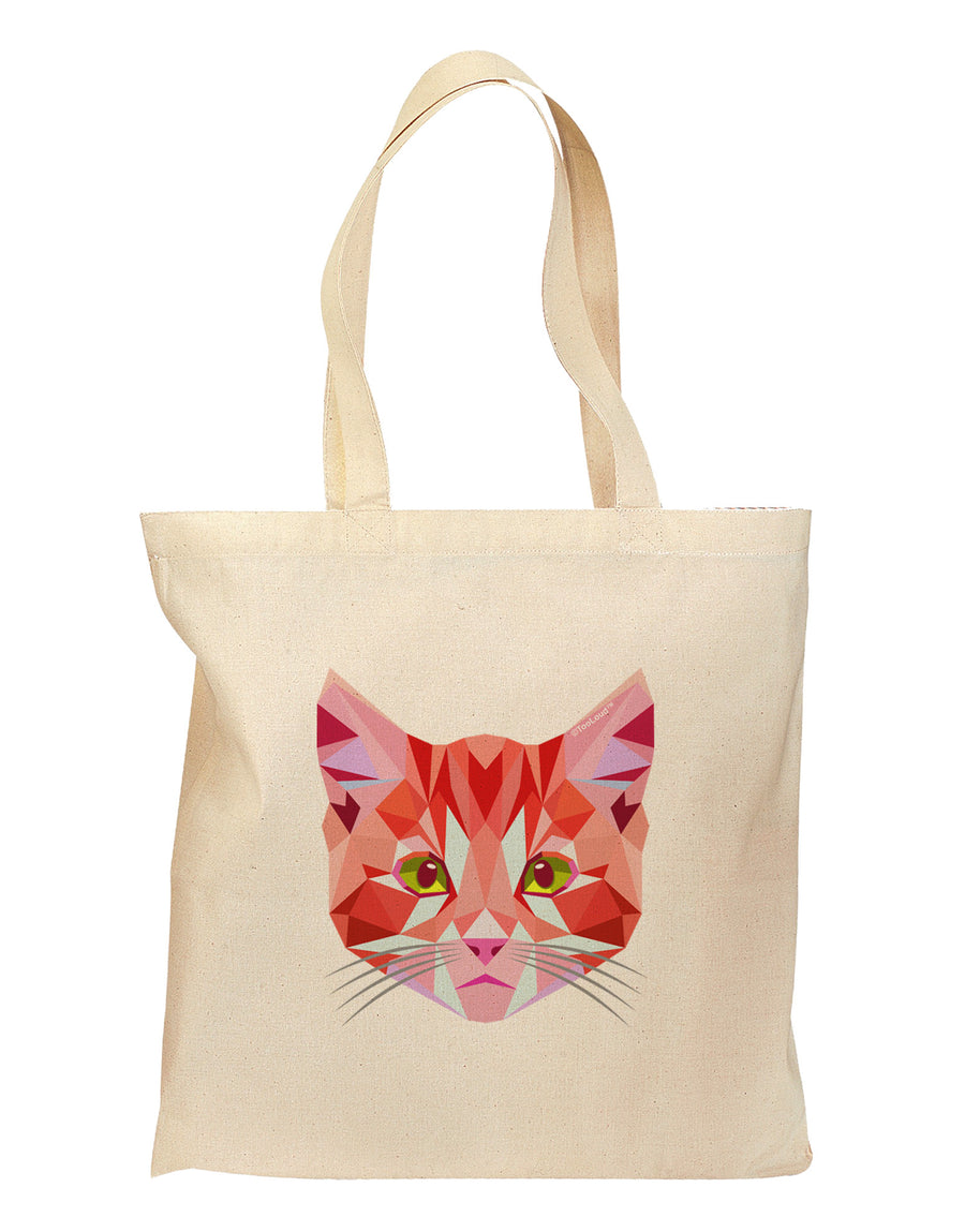 Geometric Kitty Red Grocery Tote Bag - Natural-Grocery Tote-TooLoud-Natural-Medium-Davson Sales