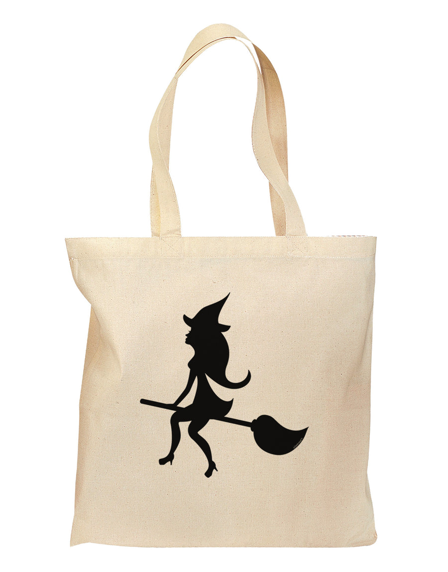 Cute Witch on Broom Silhouette Halloween Grocery Tote Bag-Grocery Tote-TooLoud-Natural-Medium-Davson Sales