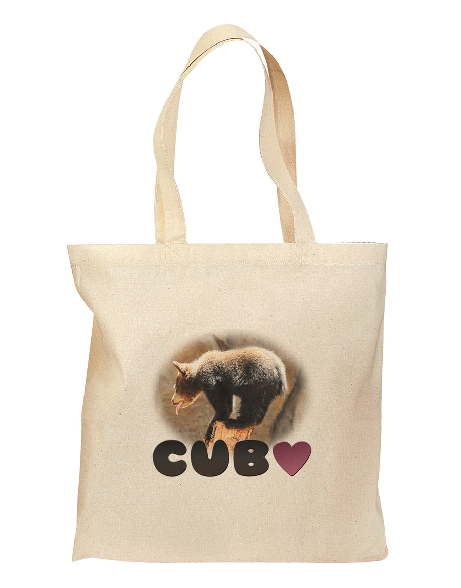 Balancing Bear Cub with Text Grocery Tote Bag - Natural-Grocery Tote-TooLoud-Natural-Medium-Davson Sales