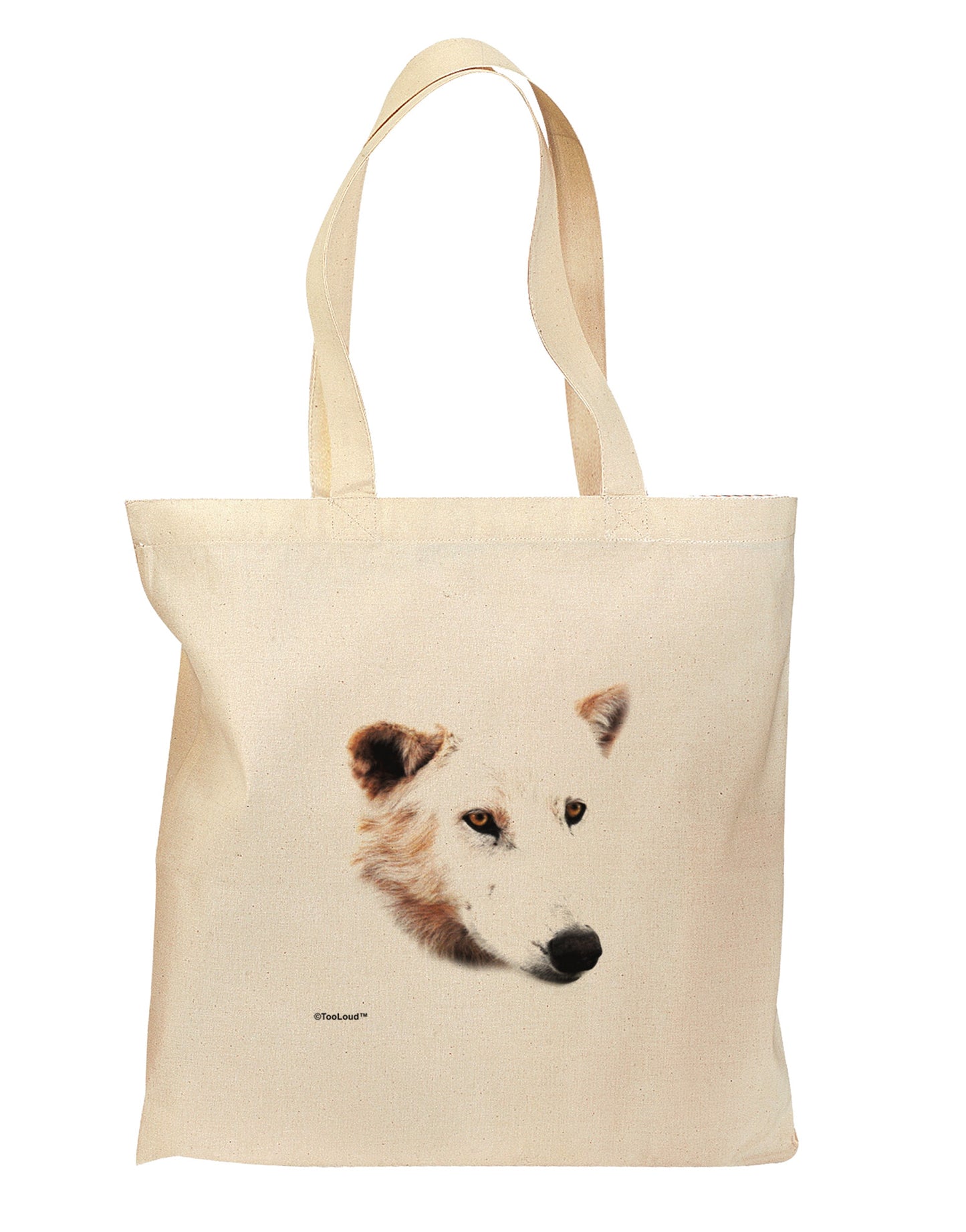 TooLoud White Wolf Head Cutout Grocery Tote Bag - Natural-Grocery Tote-TooLoud-Natural-Medium-Davson Sales