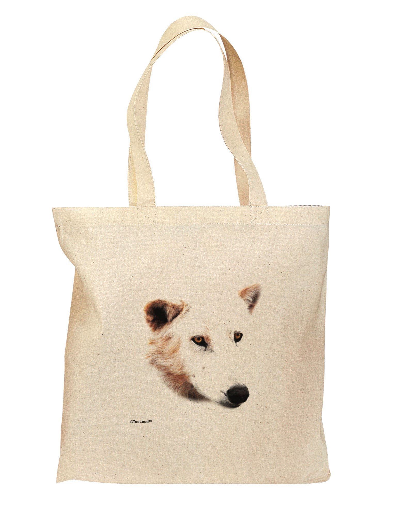TooLoud White Wolf Head Cutout Grocery Tote Bag - Natural-Grocery Tote-TooLoud-Natural-Medium-Davson Sales