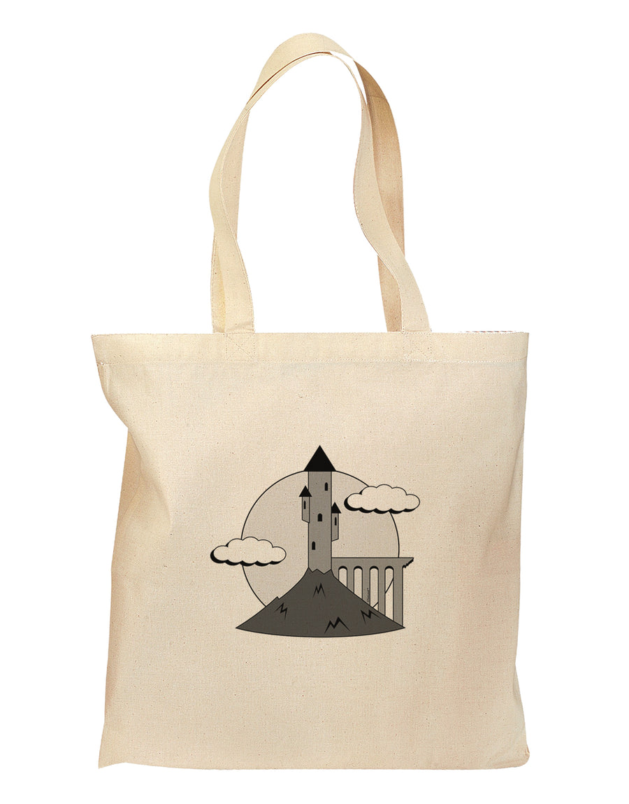 Moonlit Wizard Tower - Grayscale Grocery Tote Bag-Grocery Tote-TooLoud-Natural-Medium-Davson Sales