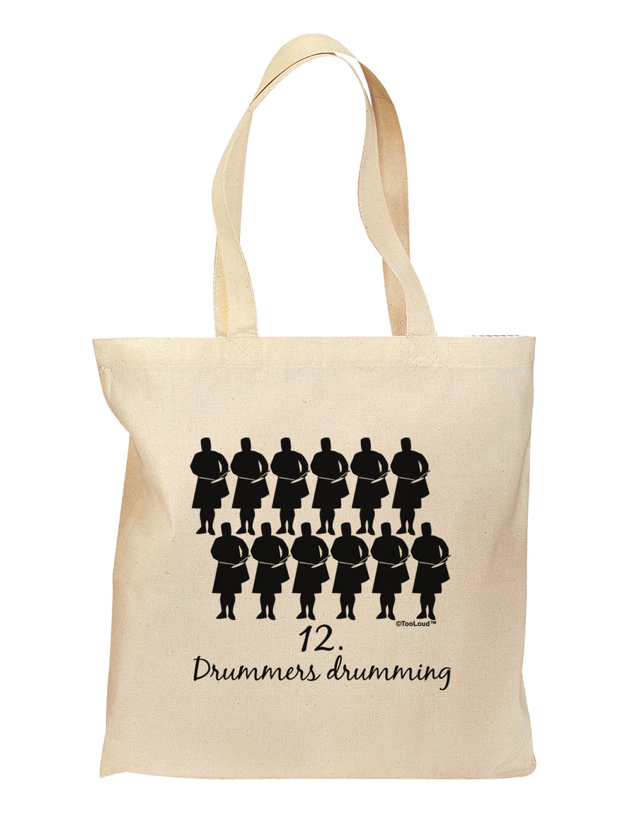 Twelve Drummers Drumming Text Grocery Tote Bag-Grocery Tote-TooLoud-Natural-Medium-Davson Sales