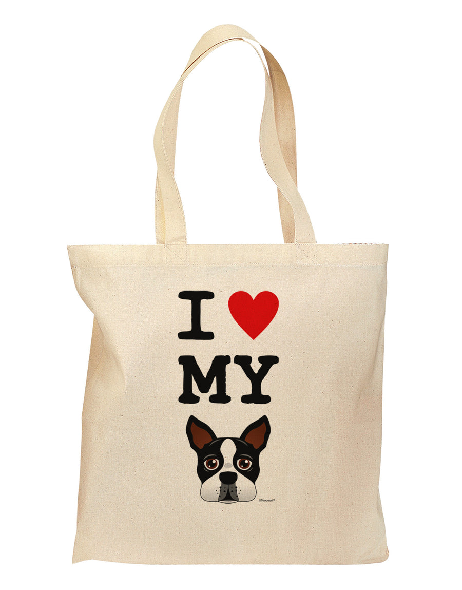 I Heart My Boston Terrier Grocery Tote Bag-Grocery Tote-TooLoud-Natural-Medium-Davson Sales