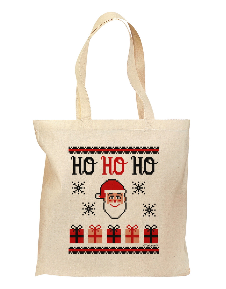 Ho Ho Ho Ugly Christmas Sweater Grocery Tote Bag-Grocery Tote-TooLoud-Natural-Medium-Davson Sales