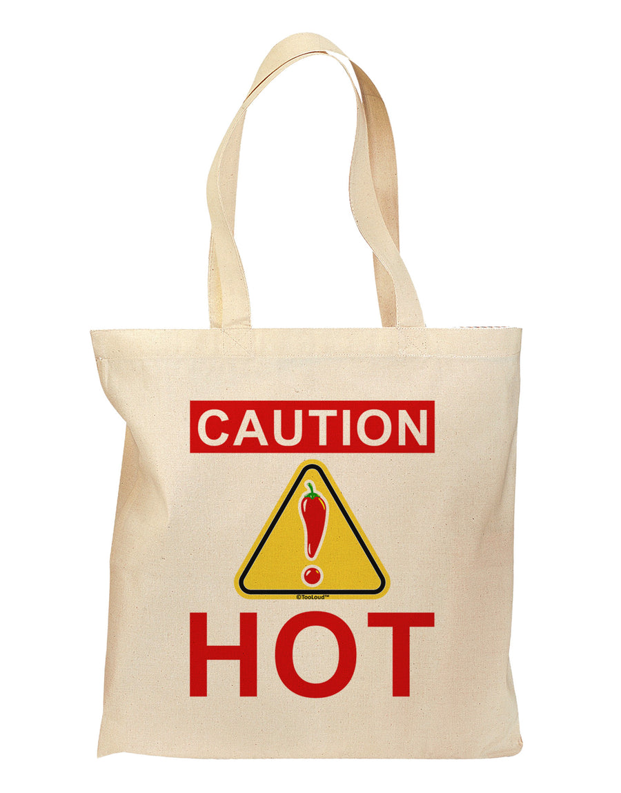 Caution Hot Chili Pepper Sign Grocery Tote Bag-Grocery Tote-TooLoud-Natural-Medium-Davson Sales