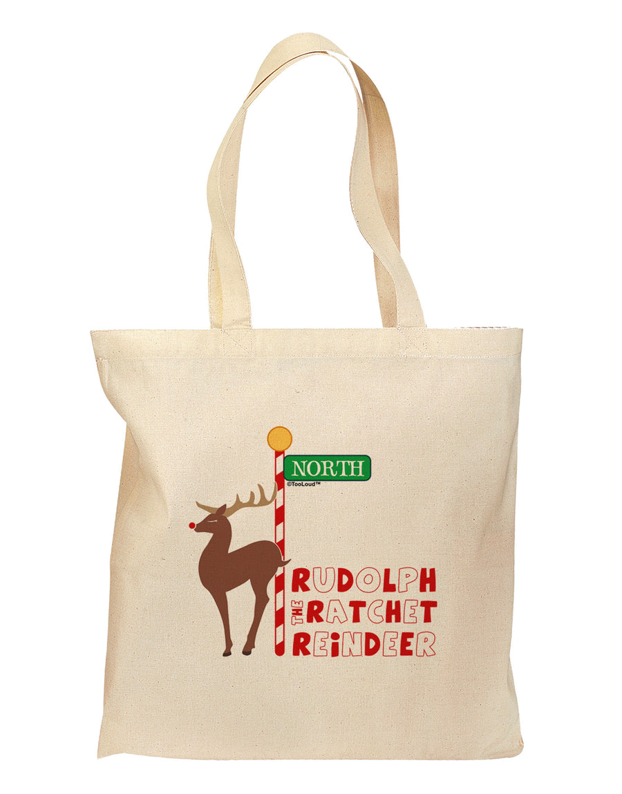 Rudolf Ratchet Reindeer Color Text Grocery Tote Bag-Grocery Tote-TooLoud-Natural-Medium-Davson Sales