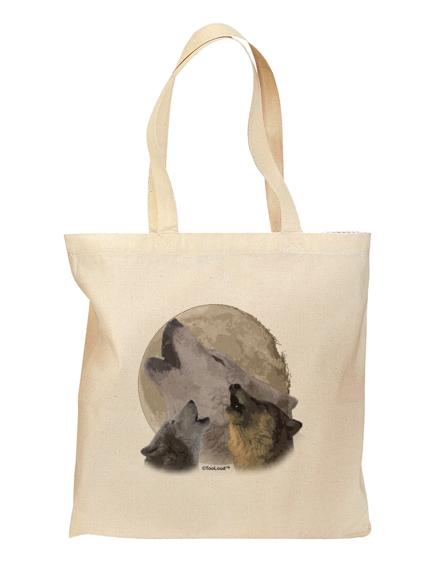 Three Wolves Howling at the Moon Grocery Tote Bag by TooLoud-Grocery Tote-TooLoud-Natural-Medium-Davson Sales