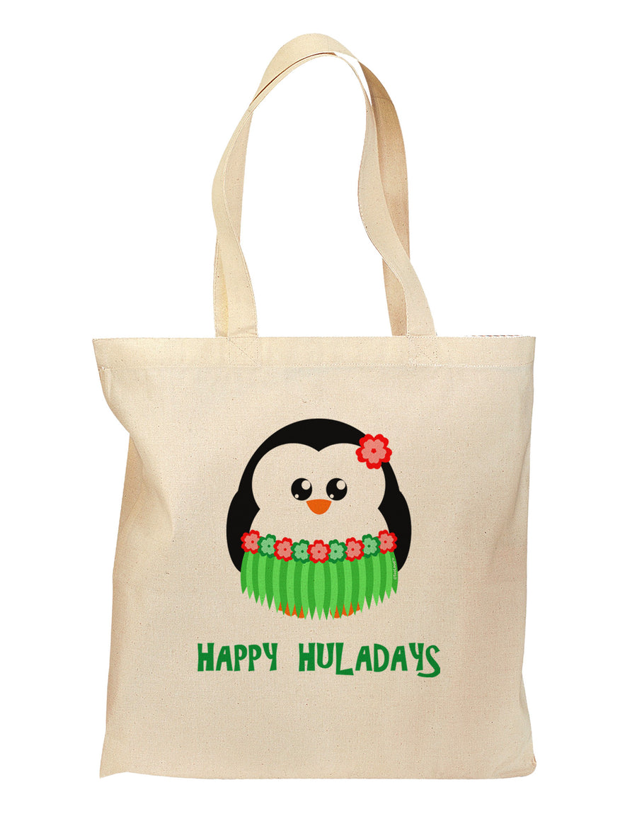 Happy Huladays Christmas Penguin - Red and Green Grocery Tote Bag-Grocery Tote-TooLoud-Natural-Medium-Davson Sales