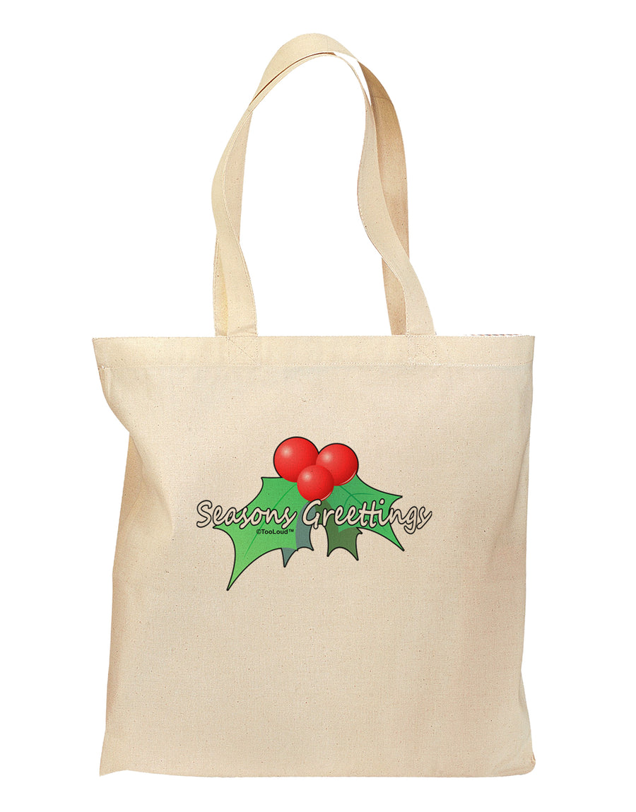 Holly Seasons Greetings Text Grocery Tote Bag by TooLoud-Grocery Tote-TooLoud-Natural-Medium-Davson Sales