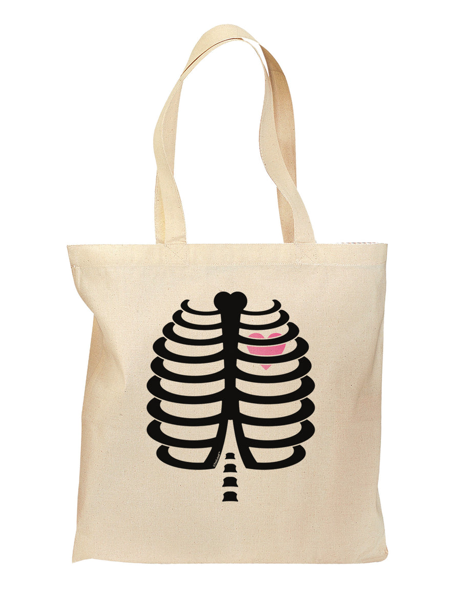 Black Skeleton Ribcage with Pink Heart Halloween Grocery Tote Bag-Grocery Tote-TooLoud-Natural-Medium-Davson Sales