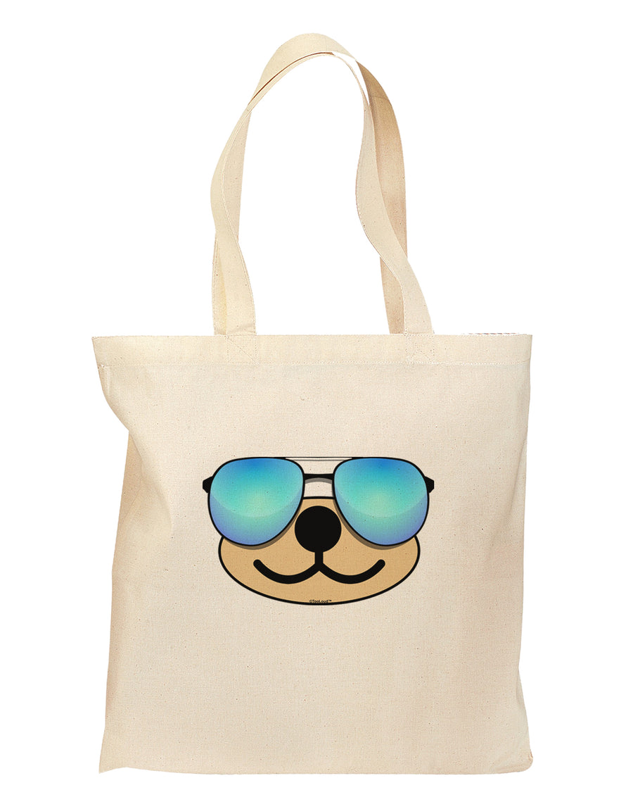 Kyu-T Face - Beartholomew Cool Sunglasses Grocery Tote Bag-Grocery Tote-TooLoud-Natural-Medium-Davson Sales