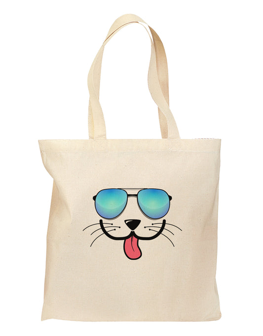 Kyu-T Face - Puppino Cool Sunglasses Grocery Tote Bag-Grocery Tote-TooLoud-Natural-Medium-Davson Sales