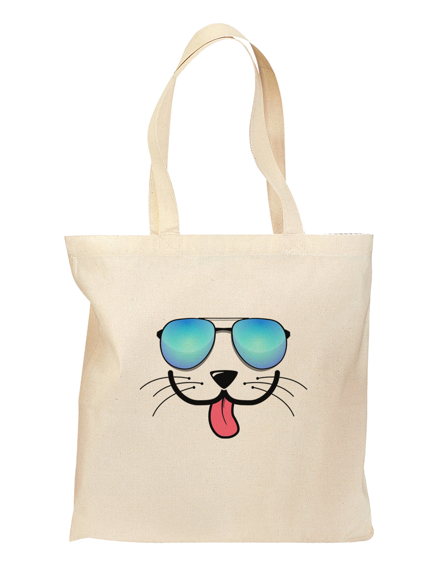 Kyu-T Face - Puppino Cool Sunglasses Grocery Tote Bag-Grocery Tote-TooLoud-Natural-Medium-Davson Sales