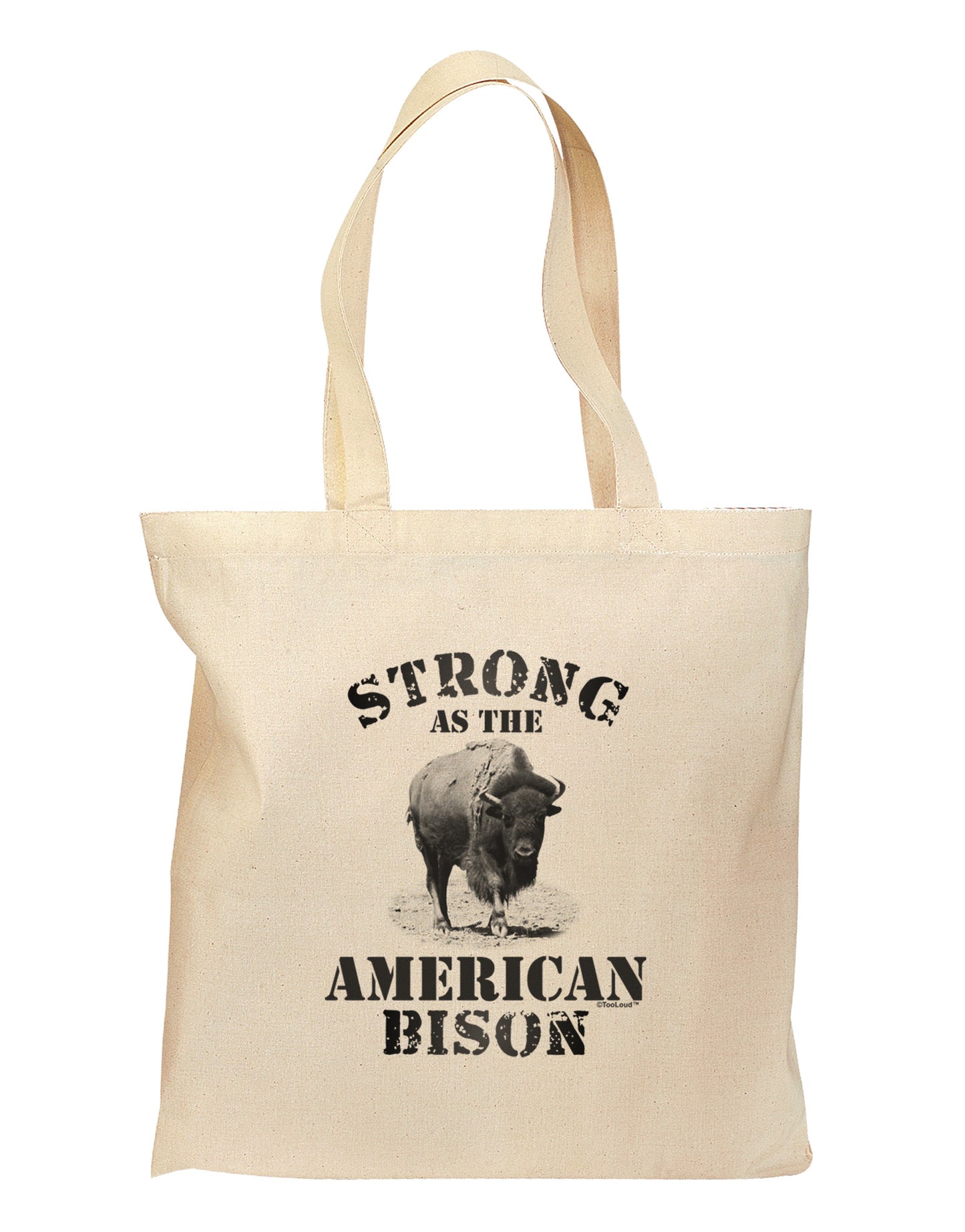 Strong Bison Text Grocery Tote Bag - Natural-Grocery Tote-TooLoud-Natural-Medium-Davson Sales